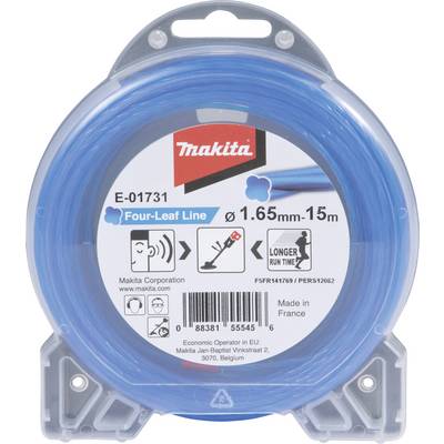 Makita Trimmer Spool, blue, 1.65 mm x 15 m, with extended operation symbol. Manufactured in France, suitable for trimmer models.