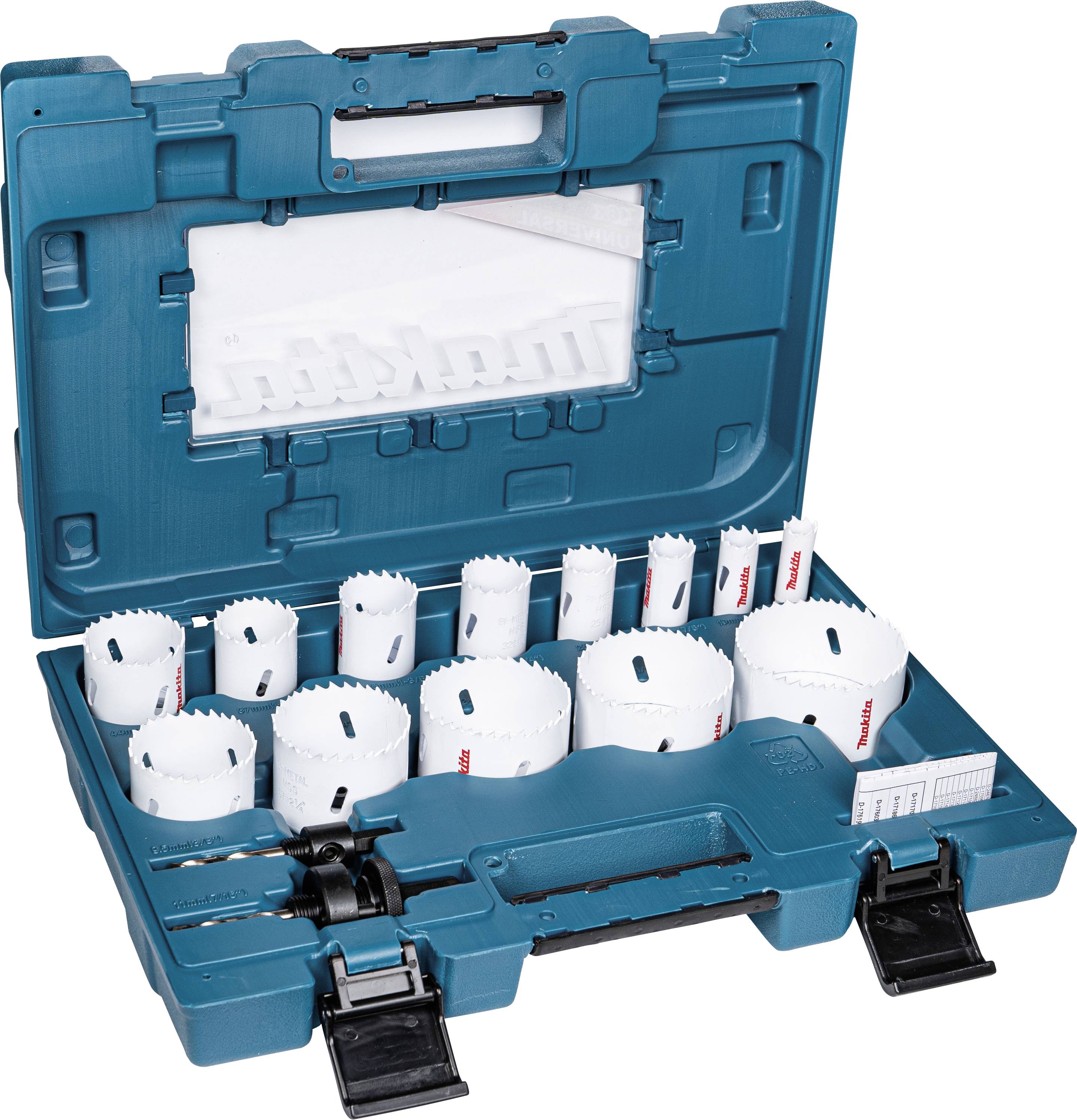 Makita D-63993 D-63993 Hole saw set 16.0 mm, 19.0 mm, 22.0 mm, 25.0 mm, 32.0 mm, 35.0 mm, 37.0 mm, 44.0 mm, 51.0 mm, 57.0 mm, 64.0 mm, 68.0 mm, 76.0 mm 1 pc(s)