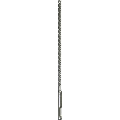 Long, metallic drill with a spiral pattern, used for industrial or craft applications.