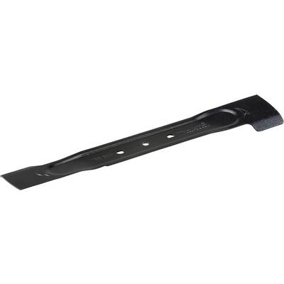 A single lawnmower blade in black, straight design with three mounting holes in the centre, suitable for lawnmowers.