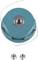 A blue Makita trimmer head with two protruding nylon lines, shown with two metal adapters underneath.