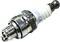 Spark plug for engines, model 'CMR6A', made of metal and ceramic, showing a detailed close-up of the electrodes and insulator.