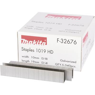 A white box of 'Makita' staples, model Staples 1019 HD, galvanised, containing 5,040 pieces, size 10x19 mm.