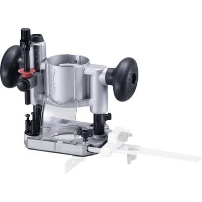 Router with two ergonomic handles and Makita logo, suitable for precise woodworking and adjustable routing depth.