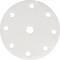 White grinding disc with a central hole and seven additional holes around the perimeter, for use with grinding machines.