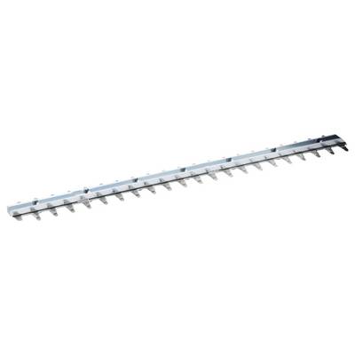 Metal rail with multiple evenly spaced hooks, potentially suitable for hanging items or fixings.