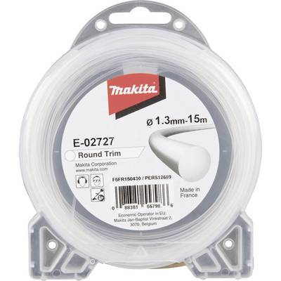 Makita Trimmer Line E-02727, Round, 1.3 mm, 15 m, manufactured in France, with product images and barcodes on the packaging.