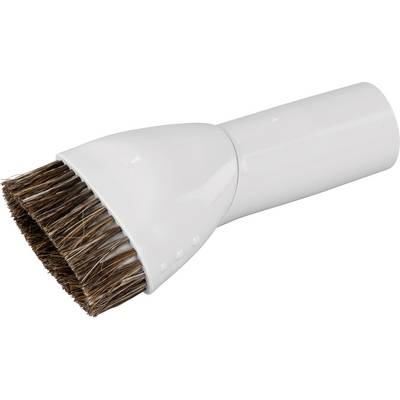 White vacuum cleaner nozzle with brown bristles, suitable for cleaning delicate surfaces and hard-to-reach areas.