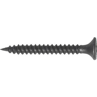 Black countersunk screw with a flat head and full thread, viewed from the side. Perfect for wooden joints.