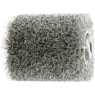 'Cylinder brush with dense, metallic bristles, suitable for surface treatment and cleaning of materials.'