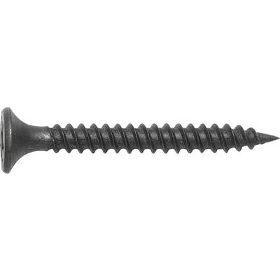 Black screw with cross-head and pointed end, suitable for wood or metalwork.
