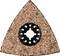 'Triangular grinding disc with a coarse, corrosive surface and central hole, suitable for angle grinders and grinding work.'