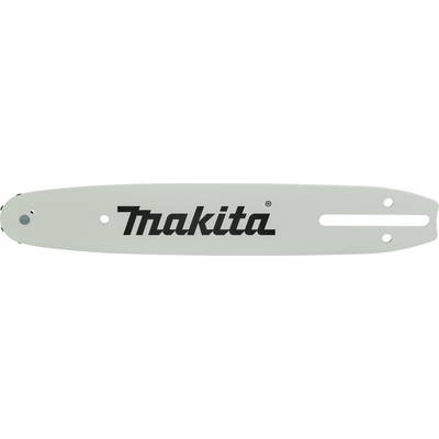Chainsaw chain bar with 'Makita' logo in black on a silver background, compatible with various chainsaw models.