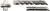 A multi-stage spiral drill with cross-cutting edges shows the front, side, and rear views of the metal tool.