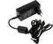 A black laptop charger with power cable and EU plug. The cable is loosely coiled, and the DC connector is visible.