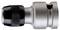 Metal adapter with a knurled black clamp, presumably an accessory part for tools.