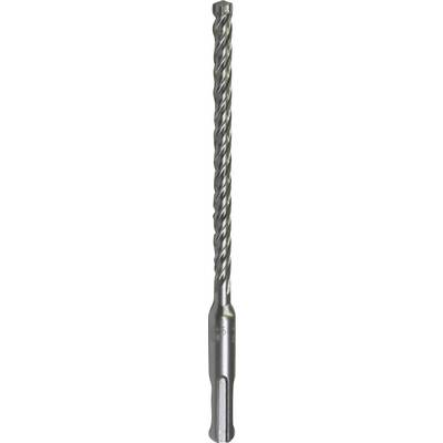 A grey drill bit with spiral grooves for use with a drill, suitable for concrete or masonry.