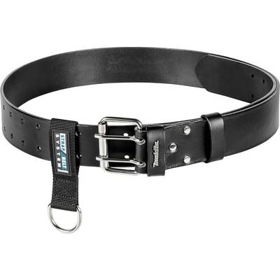 Black leather belt with metal buckle, eyelet, and strap with 'Stay Fit System' inscription. Suitable for fitness or training.