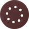 Round sanding disc with seven holes, brown grit, suitable for grinding work on wood and metal surfaces.