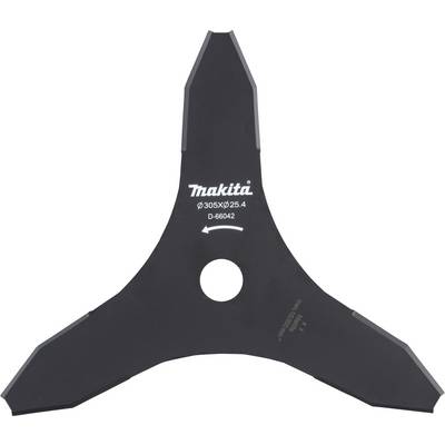 Disc-shaped spare part for garden equipment. Black three-blade attachment with the 'Makita' brand mark and directional arrow.