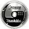 'Makita-branded saw blade, specialised for aluminium cutting, displaying technical specification symbols and 60 teeth.'