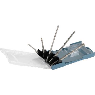 A set of five metal drill bits of varying sizes, opened and displayed in a clear plastic packaging.
