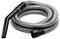 A grey vacuum cleaner hose with black ends, coiled, against a white background.
