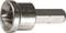 A silver hex-based drill bit with a fluted drill head, a typical tool attachment for power drills.