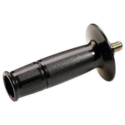Black rubber grip with a ribbed texture, suitable for mounting on a bicycle handlebar, with a metal thread at the end.