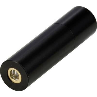 Black cylindrical object with a shiny, gold-coloured fitting at one end.