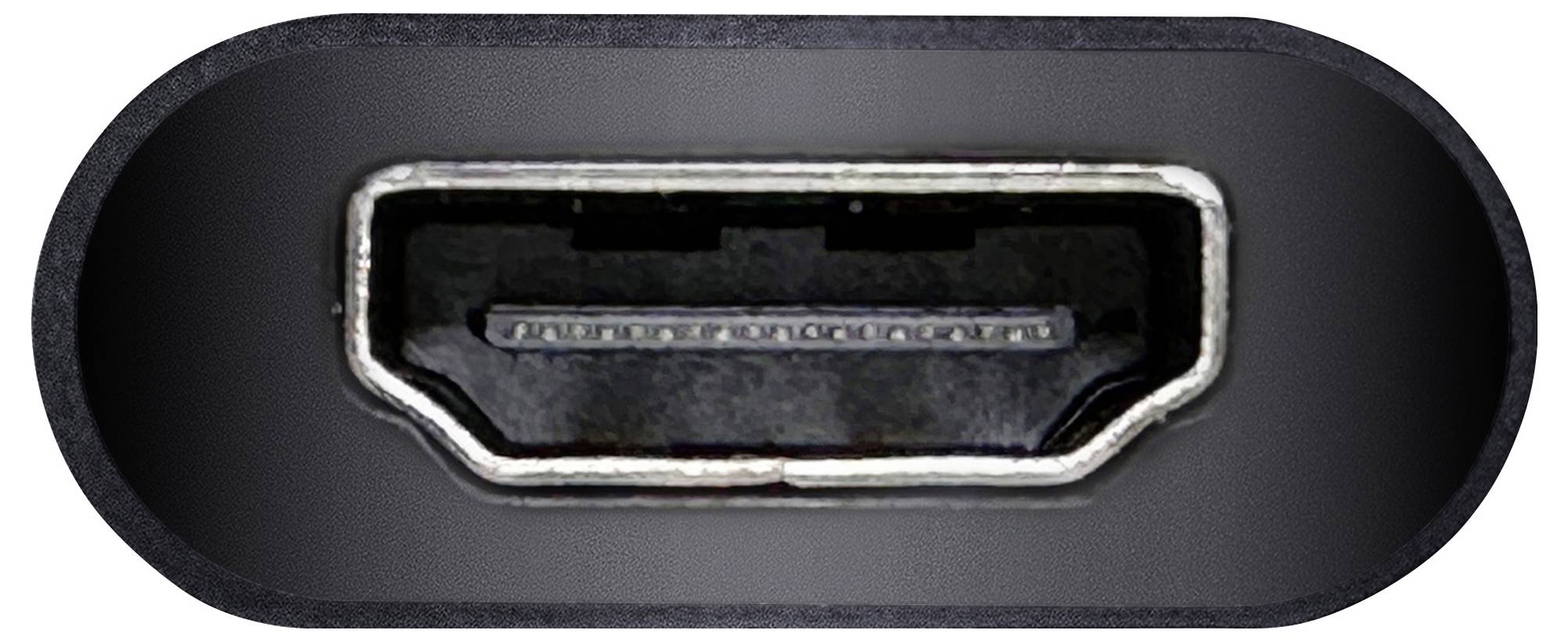'Close-up of an HDMI port that can be connected to a device to transmit audio and video data.'