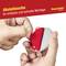 A hand pulls a red film from a round, metallic adhesive pad with the text 'Pull tab' and 'Magnetolink'.