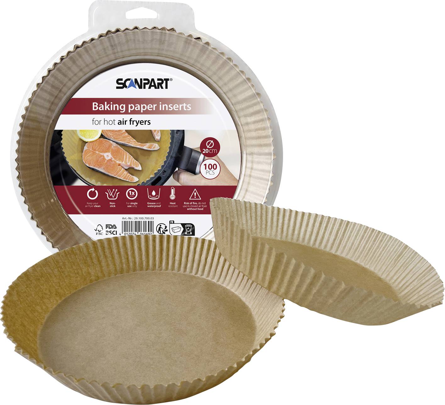 ScanPart 2910070003 Hot air fryer paper 20 cm round, 100-PC
