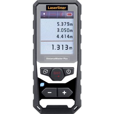Handy laser distance metre showing four different measurement readings: 5.379 m, 3.050 m, 4.414 m, 1.313 m.