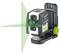 A green cross-line laser on a tripod projects two intersecting lines. Suitable for precise alignment work.