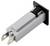 Grey fuse holder with black handle and two metal contacts. Suitable for electronic applications.