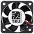 Small black fan with six rotor blades and the 'TRU Components' logo in the centre. Two cables protrude from the fan.