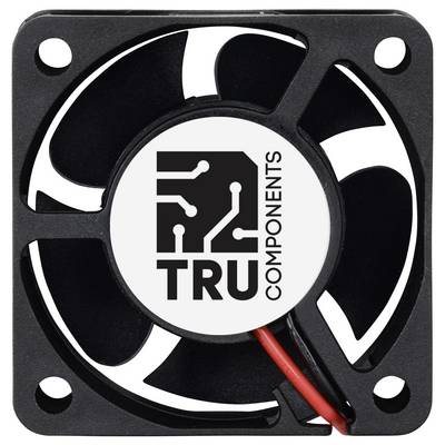 Small black electric fan with red and black cable, central print 'TRU Components' with logo.