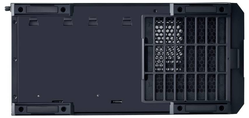 A rectangular electronic device with ventilation grille on the right side. The surface is smooth and dark grey.