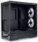 Black, empty PC case with visible fans, mesh side panels, and multiple expansion slots for hardware components.
