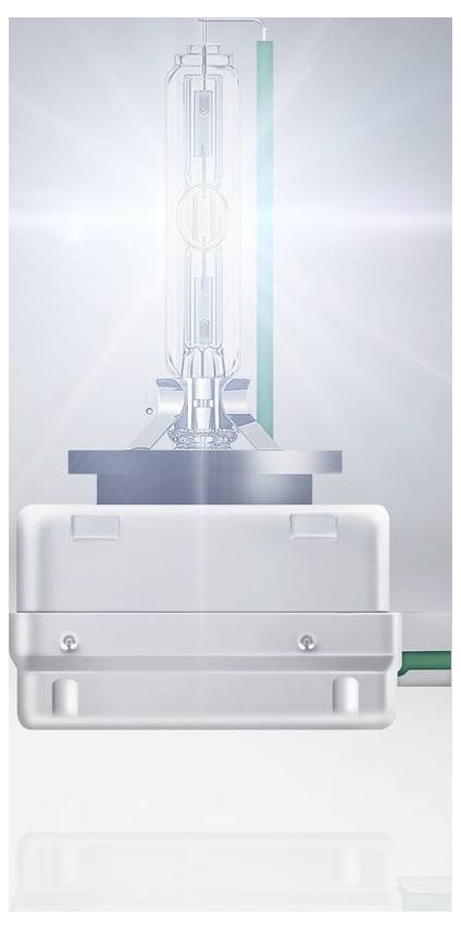 A bright lamp on a metal block, surrounded by a luminous beam of light.