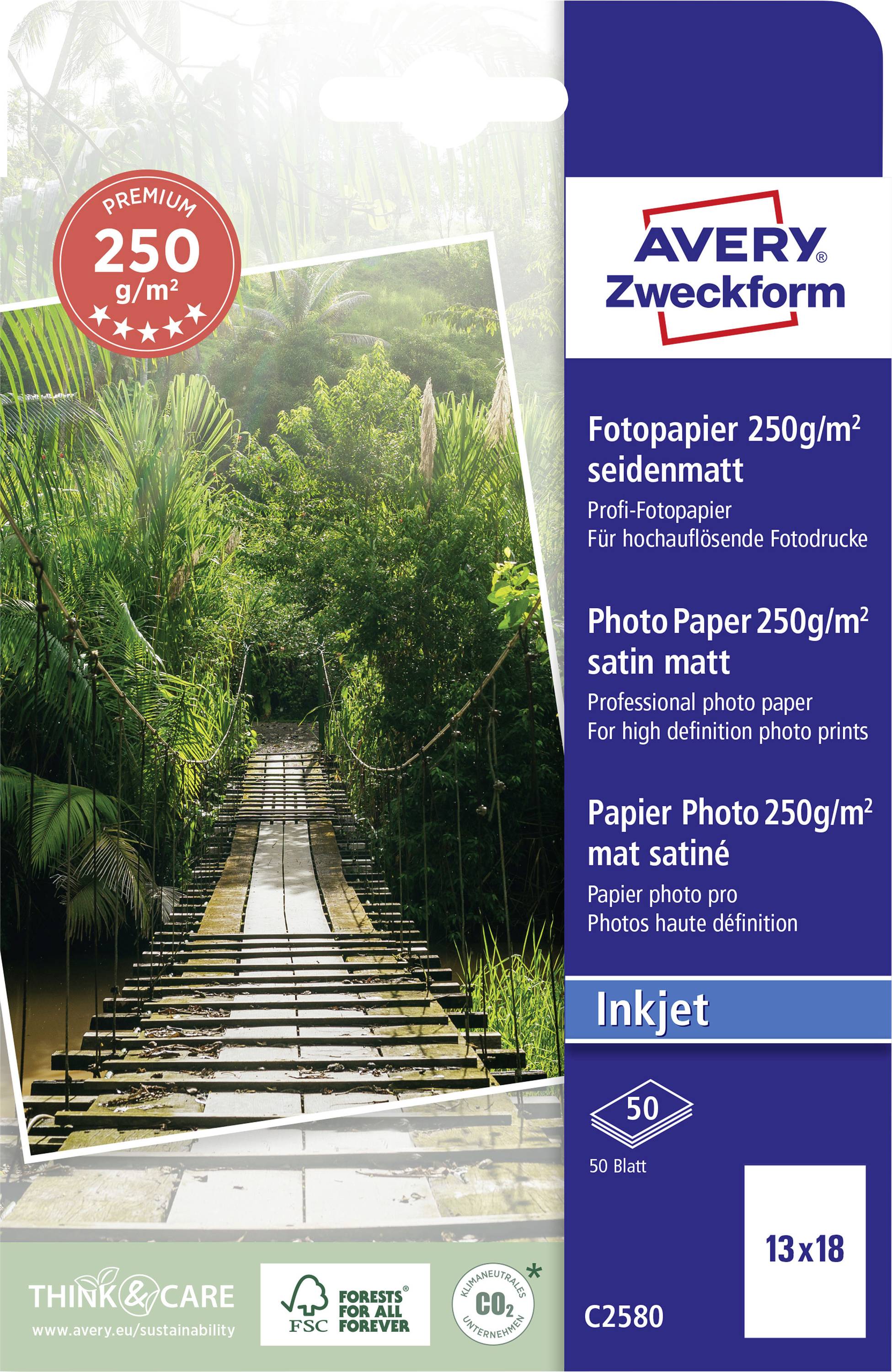 Avery-Zweckform Premium C2580 Photo paper 13 x 18 cm 250 g/m² 50 sheet Semi-gloss