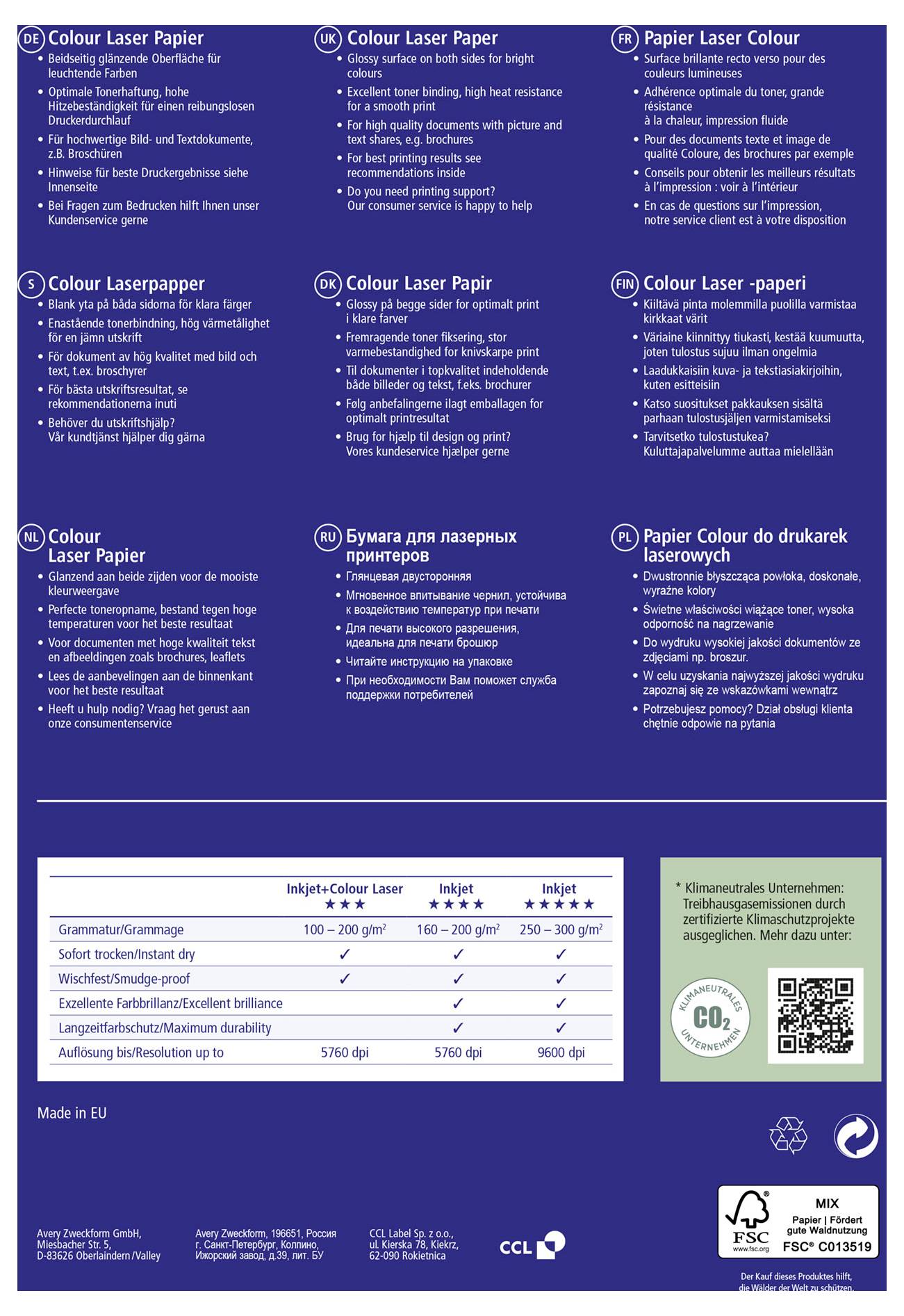 Avery-Zweckform Business 25983-100 Laser printer paper A3 150 g/m² 50 sheet White