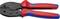 A red and blue crimping pliers for connecting cables and connectors, showing the handle design and mechanical press.