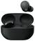 Wireless black earbuds with charging case, one earbud outside and one placed in the case. Perfect for listening to music on the go.