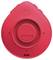 Red, droplet-shaped device with a button in the centre, likely a GPS tracker or alarm system, on a white background.