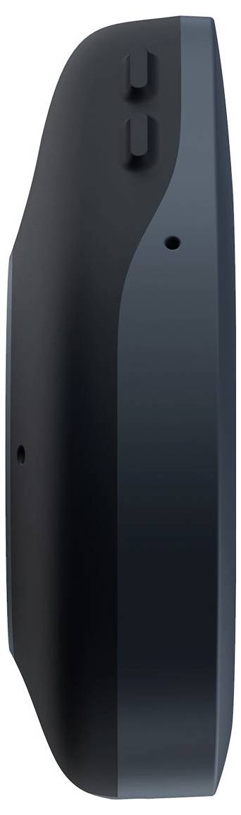 Side view of a black electronic device with two buttons.