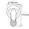 Light bulb sketch with dimensions: 125 mm diameter, 173 mm height. The shape is round with standard base at the bottom.