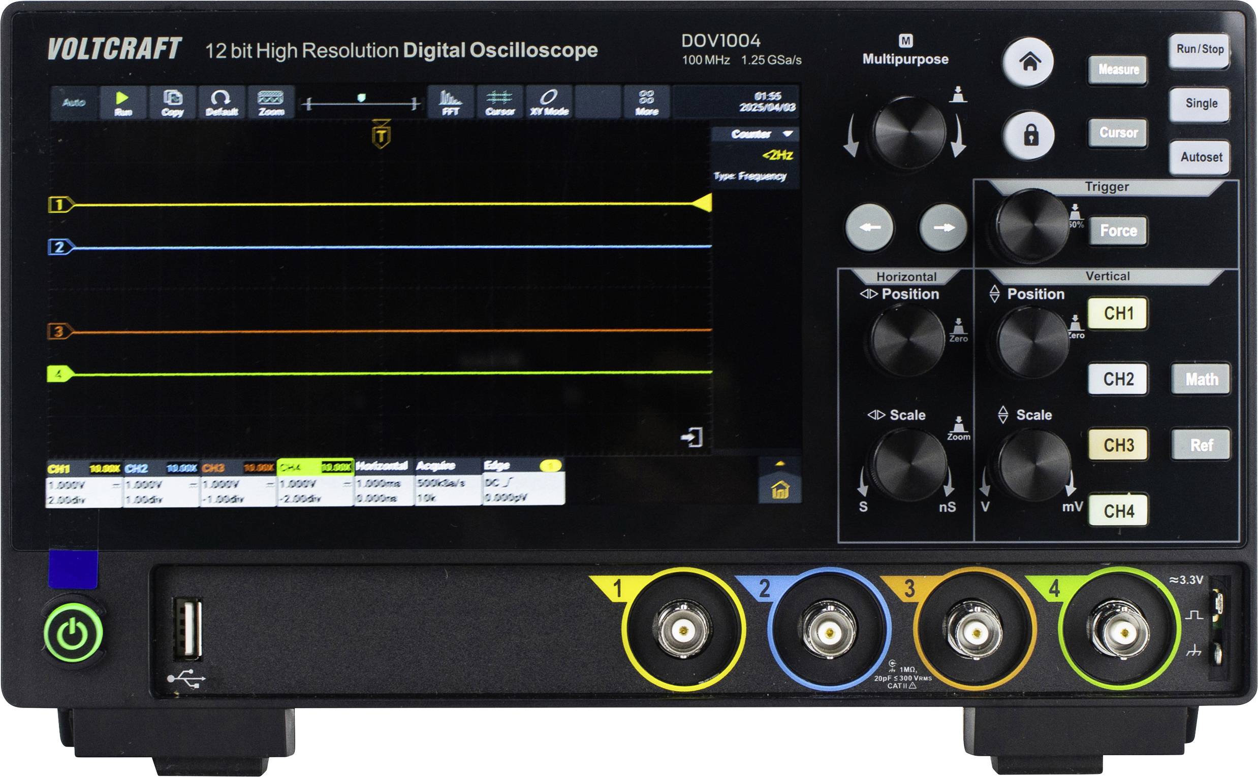 VOLTCRAFT DOV1004 Digital 100 MHz 4-channel 1.25 GS/s 50 MP 12 Bit Digital storage (DSO) 1 pc(s)