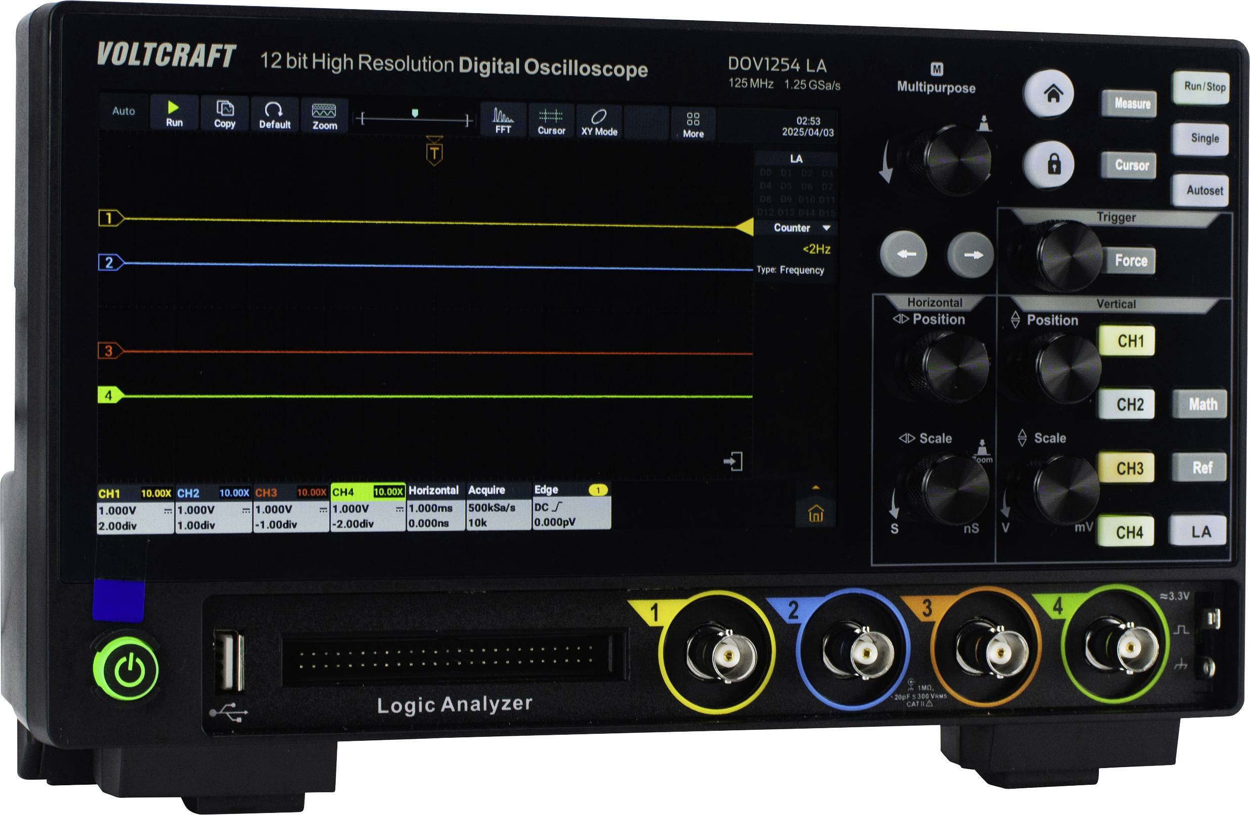 VOLTCRAFT DOV1254 LA Digital 125 MHz 4-channel 1.25 GS/s 100 MP 12 Bit Digital storage (DSO), Logic analyzer 1 pc(s)